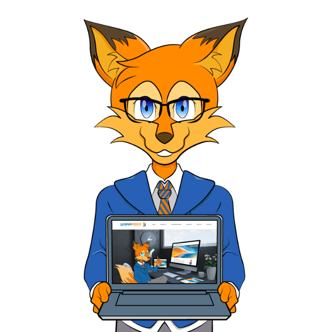 Sparfuchs zeigt ein Laptop mit Webseite von WappFoxx