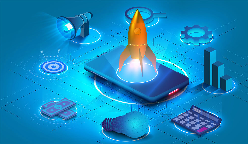 Rakete hebt von Smartphone ab